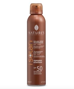 Solare Spray Trasparente SPF50 si nebulizza finemente senza lasciare traccia Nature’s